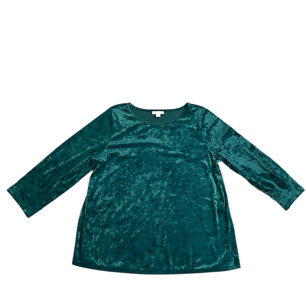 J Jill Green Crushed Velvet Velour Top 3/4 Sleeve Women’s Size Small